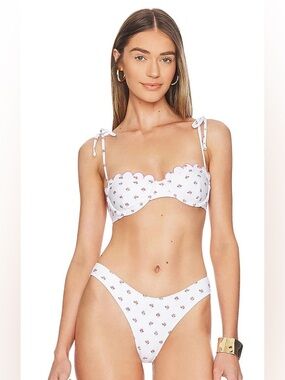 LPA scalloped floral Antonia Bikini top balconette cup pink rose swim straps